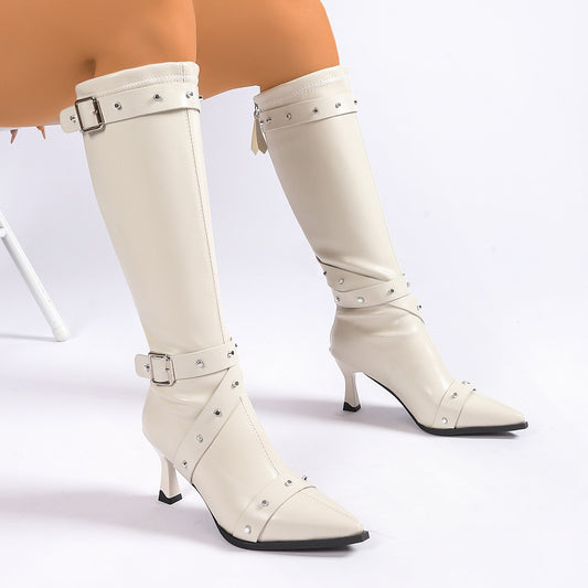 Pointed-toe Stiletto-heel Stretch Slim Boots Long Boots
