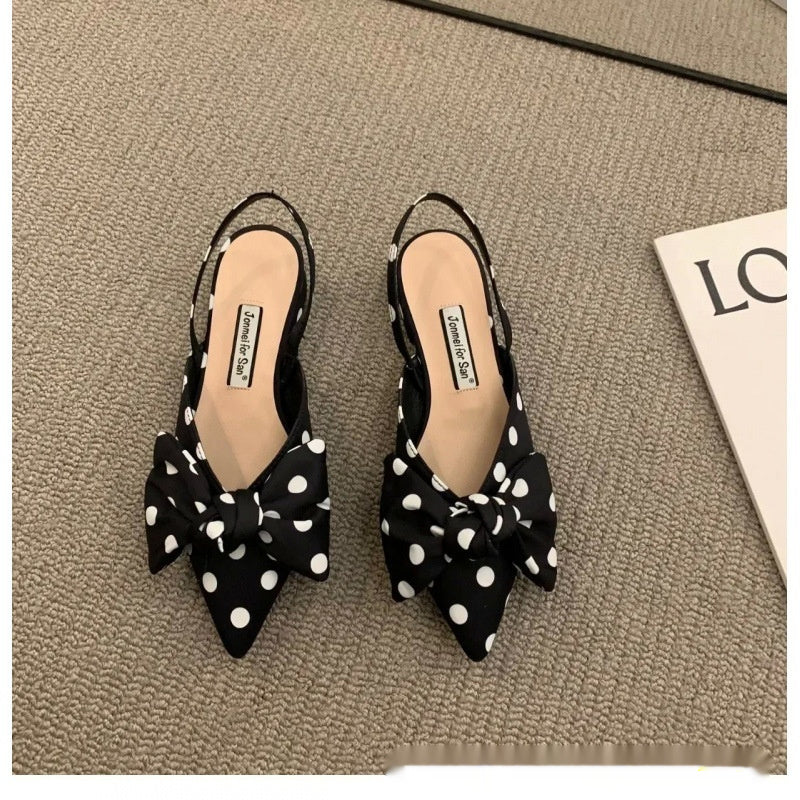 French-style Pointed-toe Bow-embellished Closed-toe Sandals For Women
