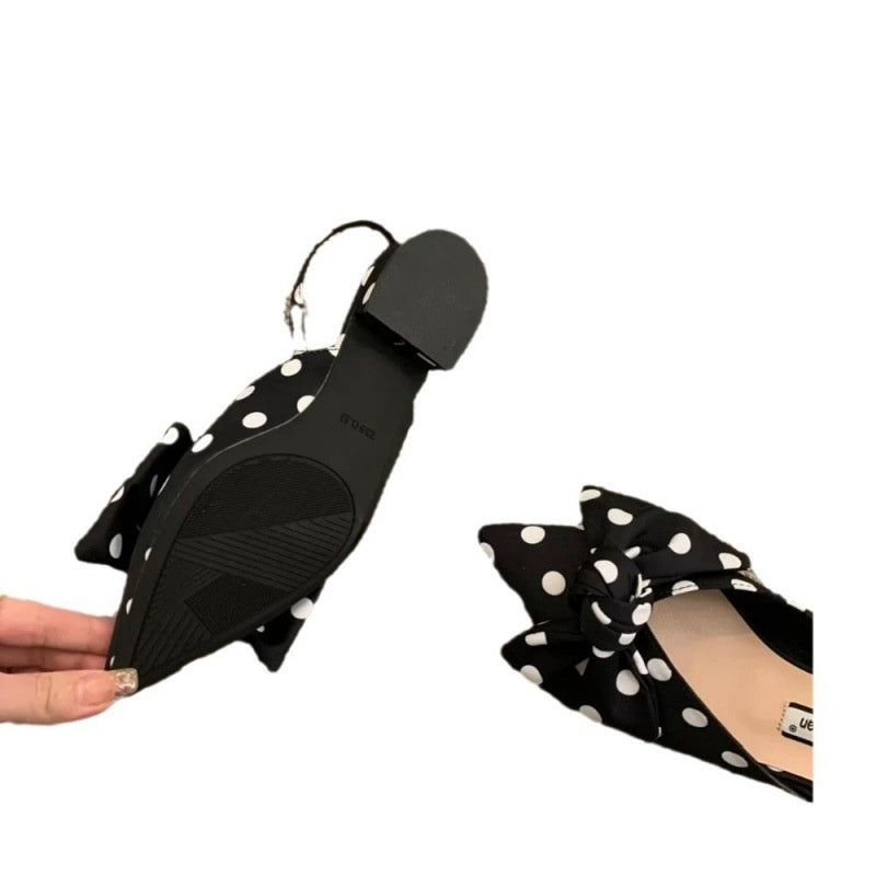 French-style Pointed-toe Bow-embellished Closed-toe Sandals For Women