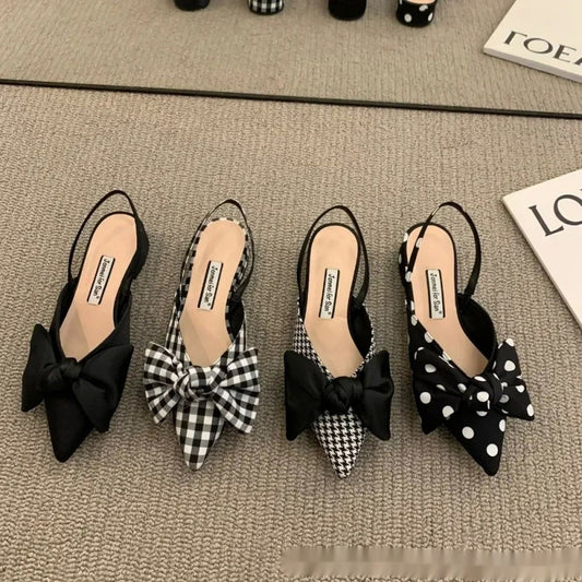 French-style Pointed-toe Bow-embellished Closed-toe Sandals For Women
