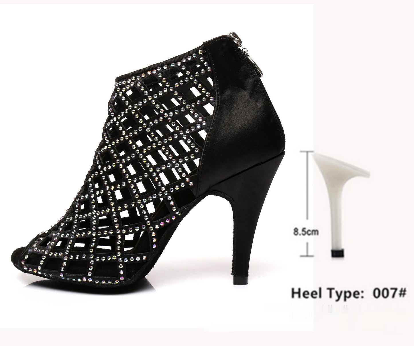 Black Satin Latin Dance Shoes Shiny Breathable High Heel