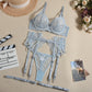 Lace Fishbone Pearl Decorative Sexy Lingerie 4-piece Set For Women