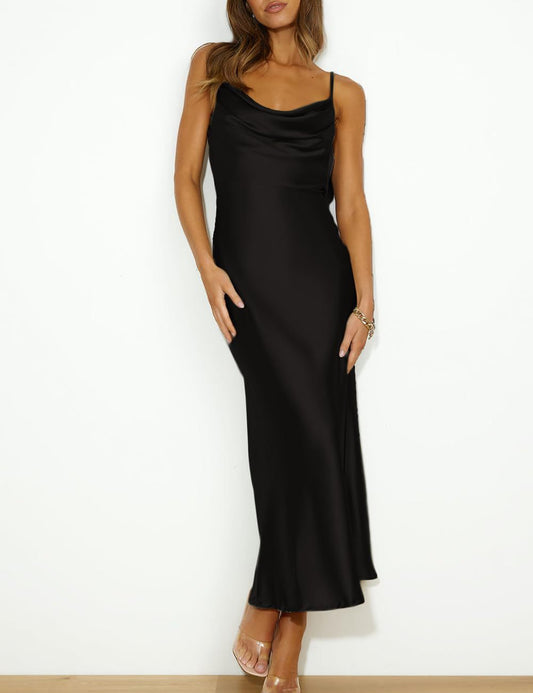 Fashionable Shoulder Straps Slim-fit Sexy Backless Lace-up Long Dress Robe