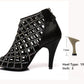 Black Satin Latin Dance Shoes Shiny Breathable High Heel
