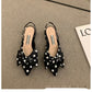 French-style Pointed-toe Bow-embellished Closed-toe Sandals For Women