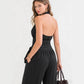 Sophisticated Halter-Neck V-Neck Long Solid-Colored Jumpsuit
