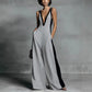 Sleeveless Womens V-Neck Contrasting Color Wide-Leg Jumpsuit