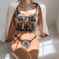 French Sexy Embroidered Printed See-through Dew Temptation Sexy Lingerie Suit Women