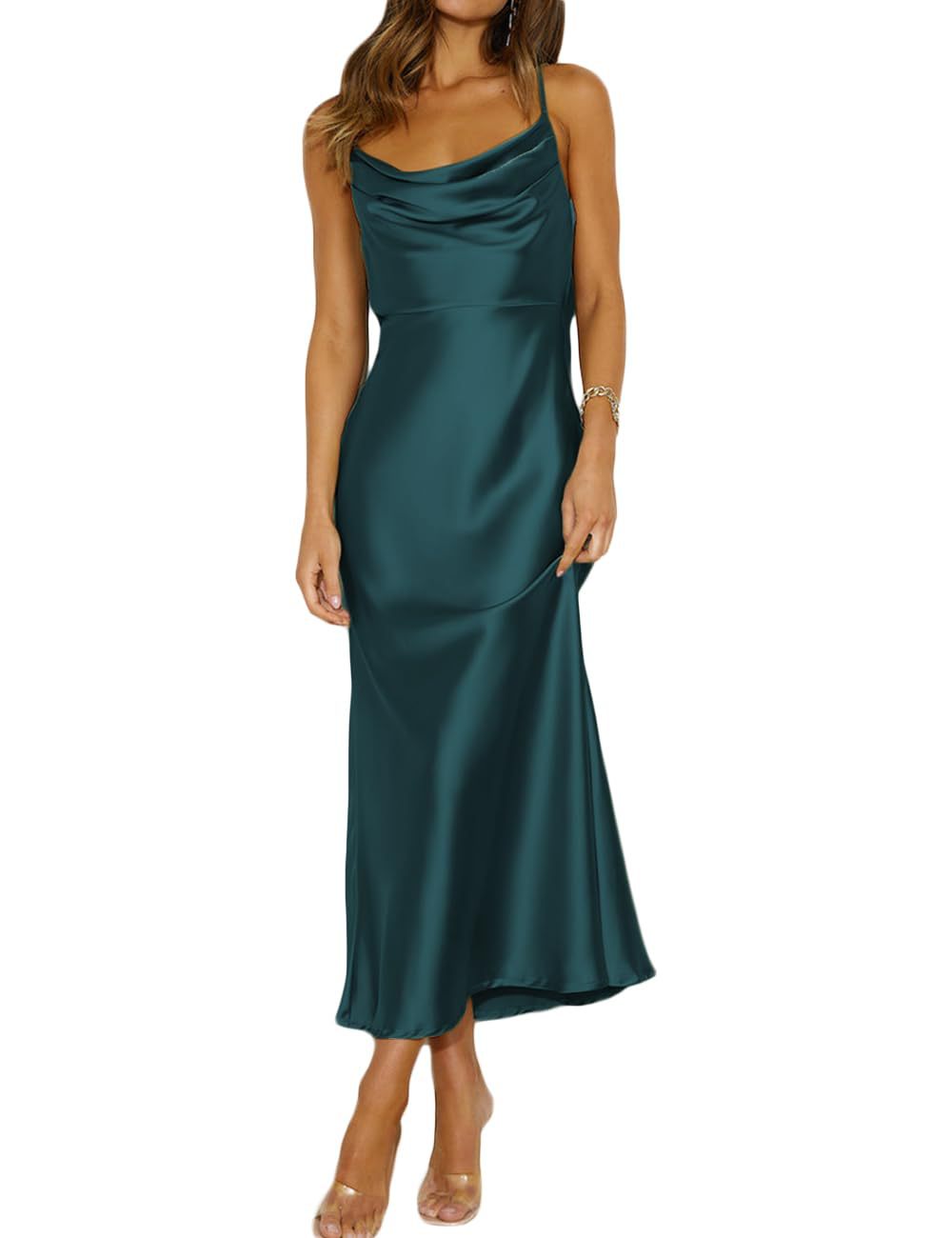 Fashionable Shoulder Straps Slim-fit Sexy Backless Lace-up Long Dress Robe