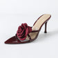 Three-dimensional Flower Patent Leather Pointed-toe High-heeled Sandals For Women