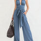 Sophisticated Halter-Neck V-Neck Long Solid-Colored Jumpsuit
