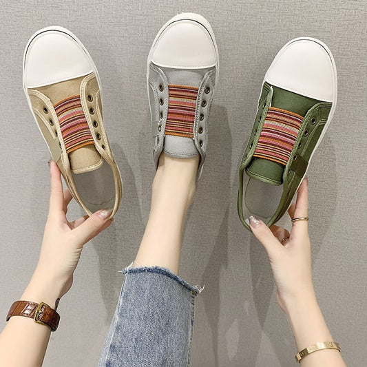Women's Retro Zipper Fashion Patchwork Canvas Shoes
