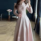 New Womens Waist-cinching V-neck Long-sleeve Minimalist Maxi Dress