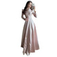 New Womens Waist-cinching V-neck Long-sleeve Minimalist Maxi Dress