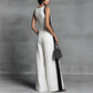 Sleeveless Womens V-Neck Contrasting Color Wide-Leg Jumpsuit