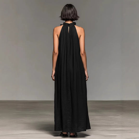 Resort-style Ruffled Halterneck Sleeveless Dress Loose-fitting And Figure-flattering Maxi Skirt