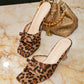 Womens Square-toe, Open-toe Leopard-print Chunky-heel Shoes