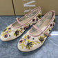 Women's Shoes Green Flower Embroidered Mesh Cloth Ballerina Flats New Guo Feng