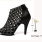 Black Satin Latin Dance Shoes Shiny Breathable High Heel