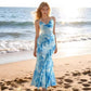 Womens Resort-Style Sleeveless Halterneck Printed Beach Dress