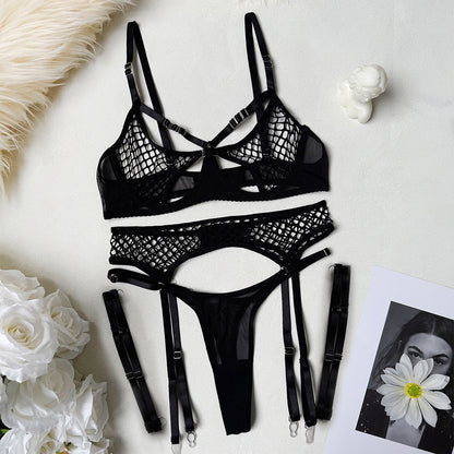 Three-piece Fishnet Lingerie Set