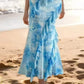 Womens Resort-Style Sleeveless Halterneck Printed Beach Dress