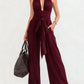 Sophisticated Halter-Neck V-Neck Long Solid-Colored Jumpsuit